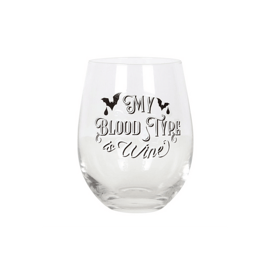 My Blood Type is Wine Stemless Wine Glass - DuvetDay.co.uk