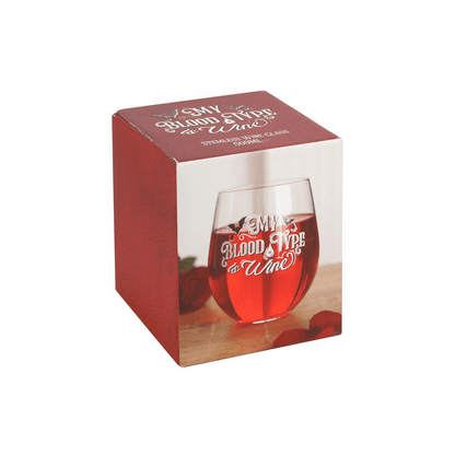 My Blood Type is Wine Stemless Wine Glass - DuvetDay.co.uk