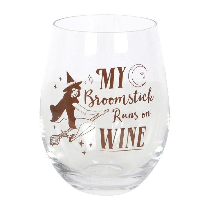 My Broomstick Runs on Wine Stemless Glass - DuvetDay.co.uk