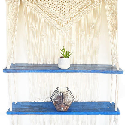 Natural Macrame Hanging Shelves - Blue - DuvetDay.co.uk