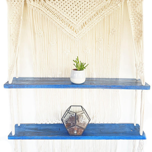 Natural Macrame Hanging Shelves - Blue - DuvetDay.co.uk