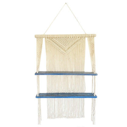 Natural Macrame Hanging Shelves - Blue - DuvetDay.co.uk