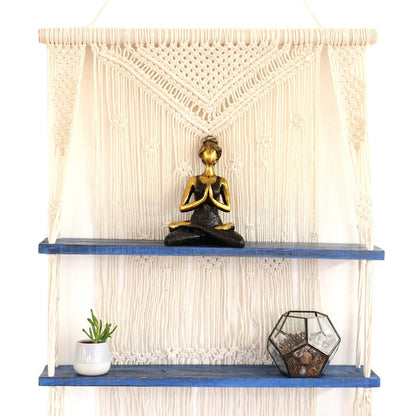Natural Macrame Hanging Shelves - Blue - DuvetDay.co.uk