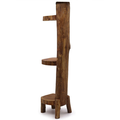 Natural Teak Log Shelve Display 3 Shelves 100cm high - DuvetDay.co.uk