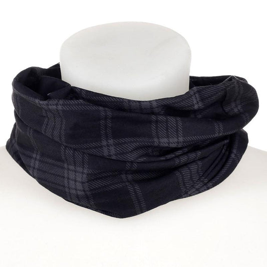 Neck Warmer Tube Scarf - Black & Grey Tartan - DuvetDay.co.uk