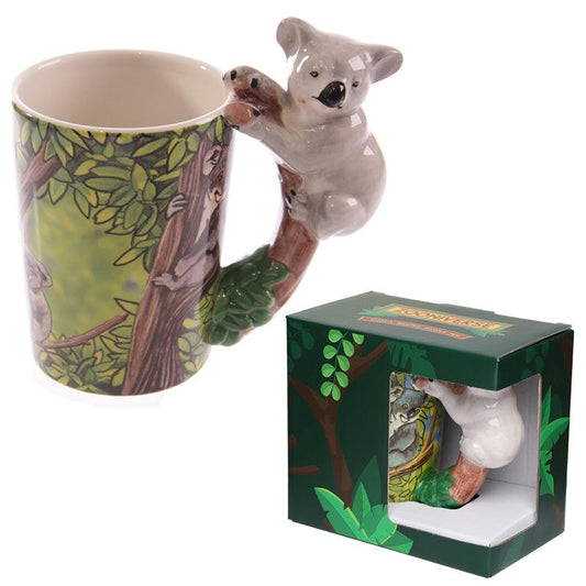Novelty Ceramic Jungle Mug with Koala Shaped Handle - DuvetDay.co.uk