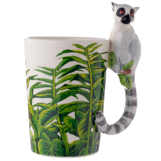 Novelty Ceramic Jungle Mug with Lemur Shaped Handle - DuvetDay.co.uk