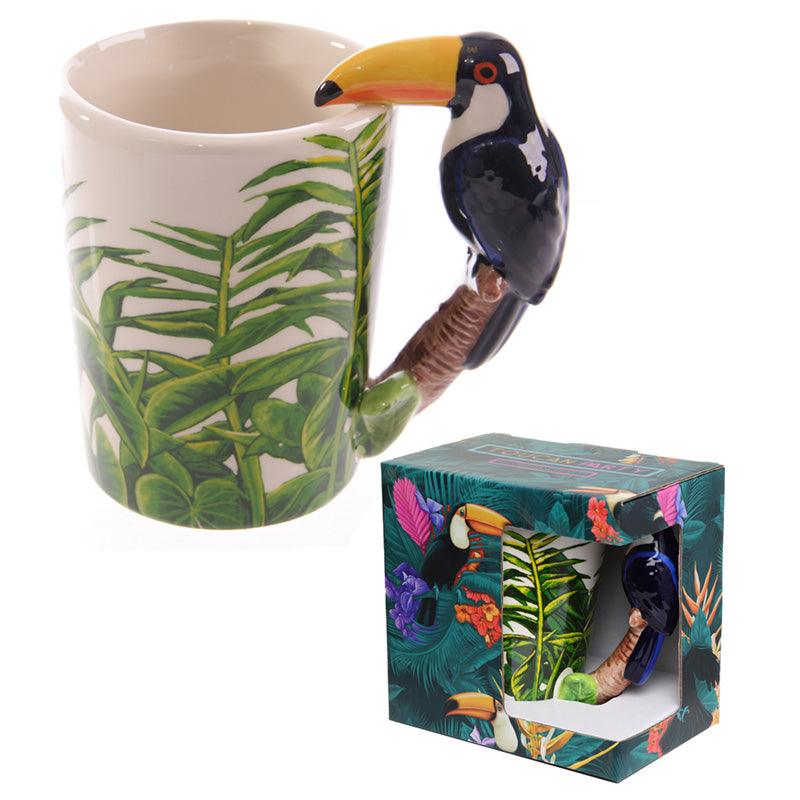 Novelty Ceramic Jungle Mug with Toucan Shaped Handle - DuvetDay.co.uk