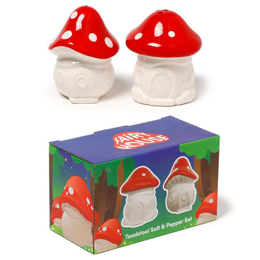 Novelty Ceramic Salt & Pepper Set - Fairy Toadstool House - DuvetDay.co.uk