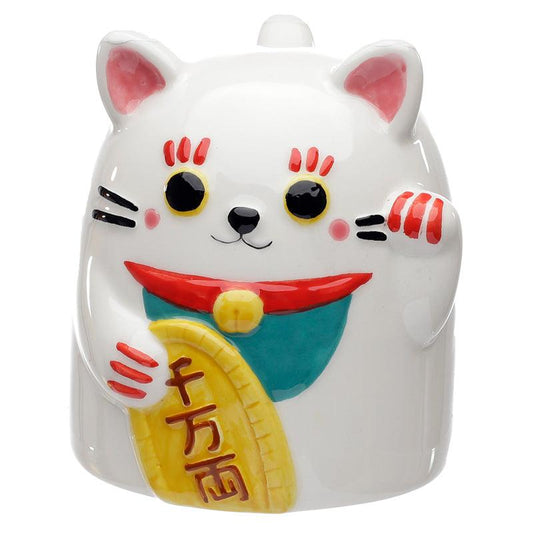 Novelty Upside Down Ceramic Mug - Maneki Neko Lucky Cat - DuvetDay.co.uk