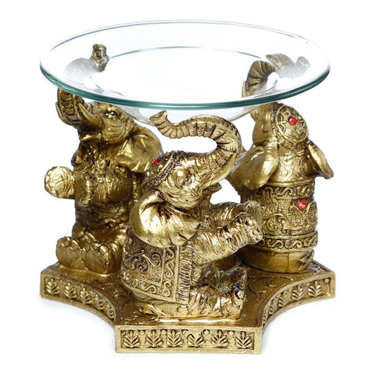Oil and Wax Burner - Gold Lucky Elephant - DuvetDay.co.uk