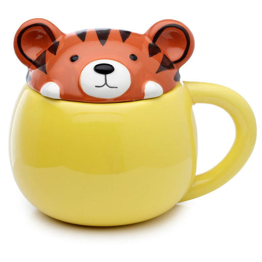 Peeping Lid Ceramic Lidded Animal Mug - Adoramals Tiger - DuvetDay.co.uk