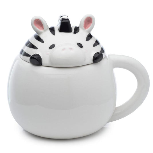 Peeping Lid Ceramic Lidded Animal Mug - Adoramals Zebra - DuvetDay.co.uk