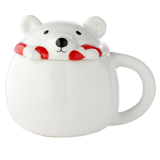 Peeping Lid Ceramic Lidded Animal Mug - Polar Bear - DuvetDay.co.uk