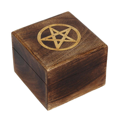 Pentagram Brass Inlay Wooden Box - DuvetDay.co.uk