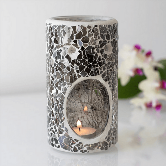 Pillar Gunmetal Grey Crackle Oil Burner - DuvetDay.co.uk