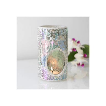 Pillar Light Blue Iridescent Crackle Oil Burner - DuvetDay.co.uk