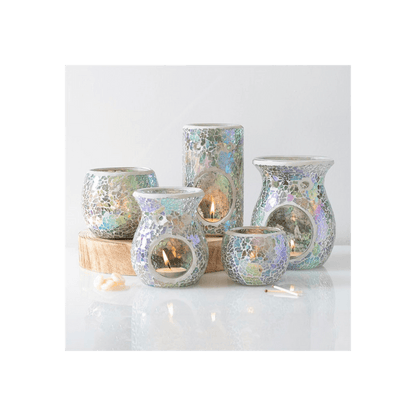 Pillar Light Blue Iridescent Crackle Oil Burner - DuvetDay.co.uk