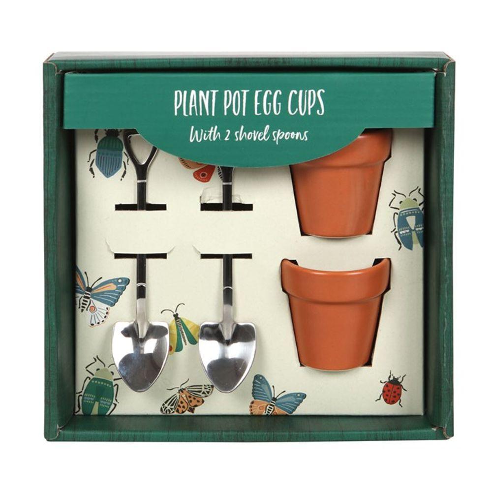 Plant Pot Egg Cup Set with Shovel Spoons - DuvetDay.co.uk