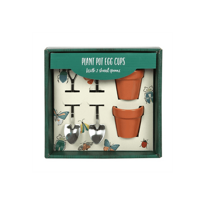 Plant Pot Egg Cup Set with Shovel Spoons - DuvetDay.co.uk