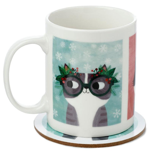 Porcelain Mug and Coaster Gift Set - Angie Rozelaar Planet Cat - DuvetDay.co.uk