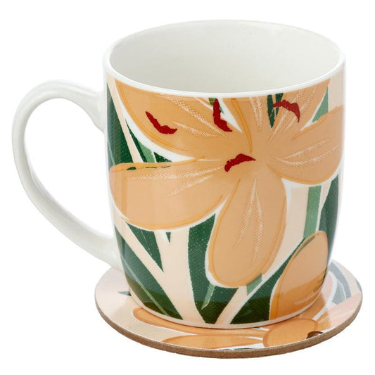 Porcelain Mug and Coaster Gift Set - Florens Hesperantha - DuvetDay.co.uk