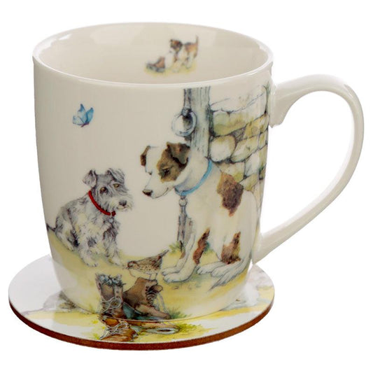 Porcelain Mug and Coaster Gift Set - Jan Pashley Dogs - DuvetDay.co.uk