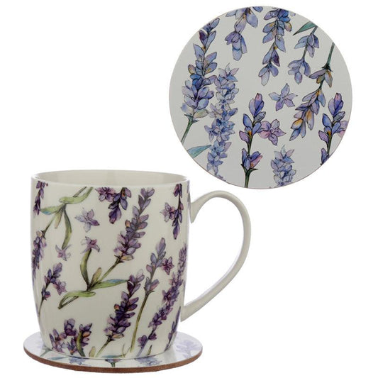 Porcelain Mug and Coaster Gift Set - Lavender Fields - DuvetDay.co.uk