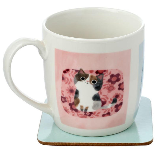 Porcelain Mug & Coaster Set - Angie Rozelaar Planet Cat