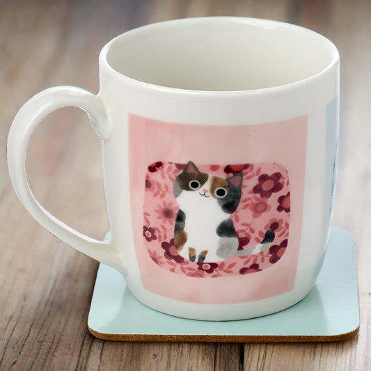 Porcelain Mug & Coaster Set - Angie Rozelaar Planet Cat - DuvetDay.co.uk