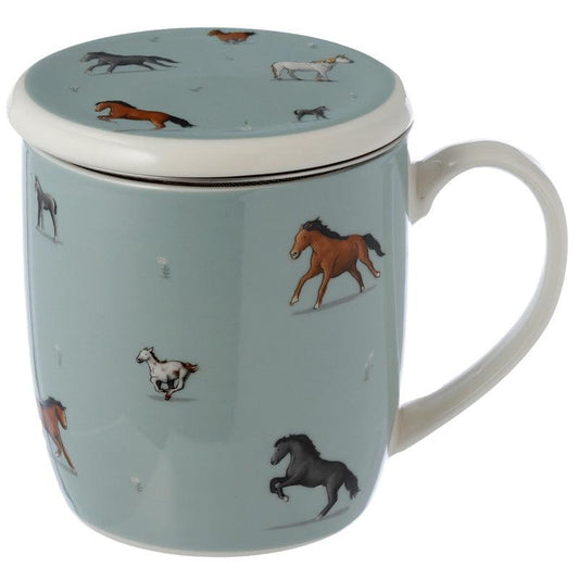 Porcelain Mug & Infuser Set - Down on the Farm Horses - DuvetDay.co.uk