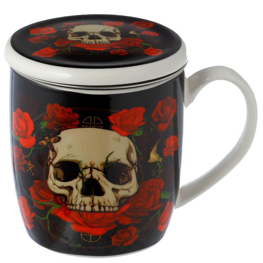 Porcelain Mug & Infuser Set - Skulls and Roses - DuvetDay.co.uk