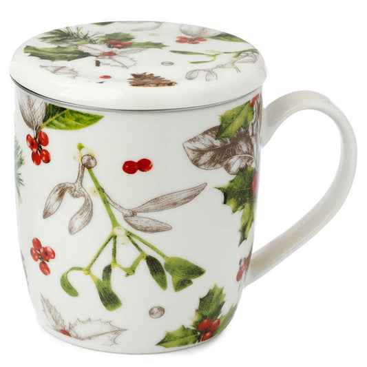 Porcelain Mug & Infuser Set - Winter Botanicals - DuvetDay.co.uk