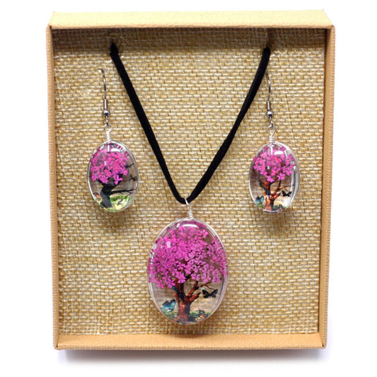 Pressed Flowers - Tree of Life set - Bright Pink - DuvetDay.co.uk