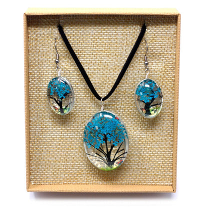 Pressed Flowers - Tree of Life set - Teal - DuvetDay.co.uk