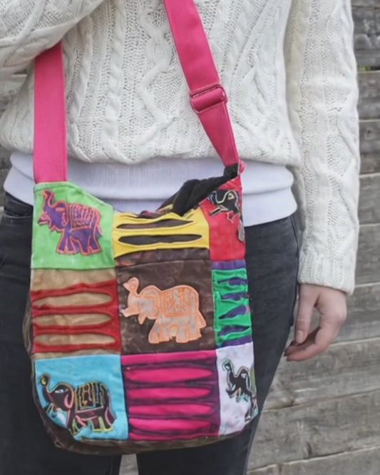 Ethnic Sling Bag - Chocolate / Elephant