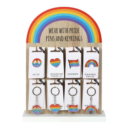 Pride Rainbow Pin and Keyring Display - DuvetDay.co.uk