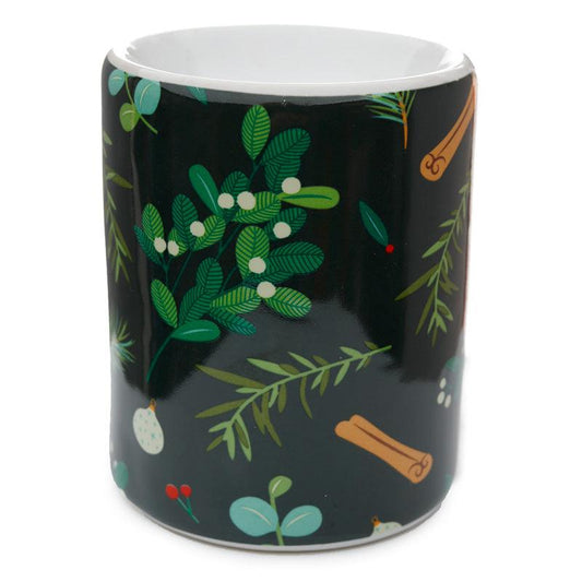Printed Ceramic Oil Burner - Christmas Mistletoe & Pine - DuvetDay.co.uk