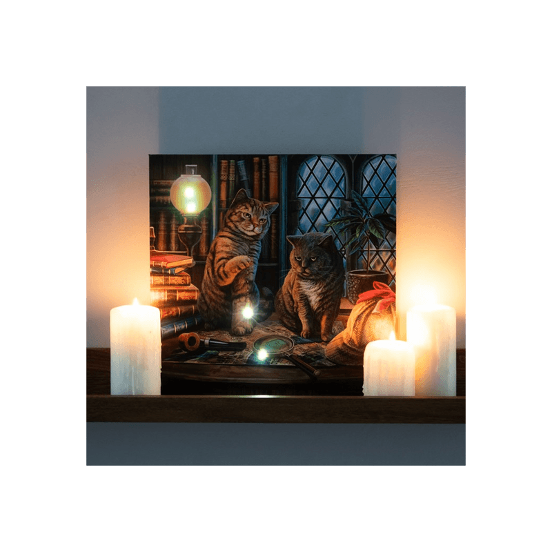 Purrlock Holmes Light Up Canvas Plaque by Lisa Parker - DuvetDay.co.uk