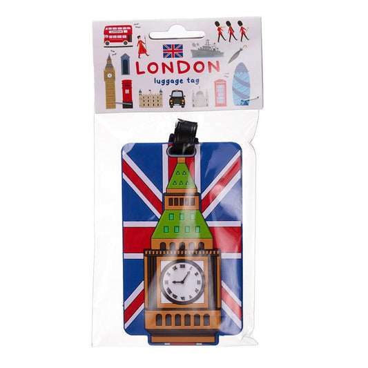 PVC Luggage Tag - London Souvenir Union Jack Big Ben - DuvetDay.co.uk