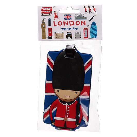 PVC Luggage Tag - London Souvenir Union Jack London Guardsman - DuvetDay.co.uk