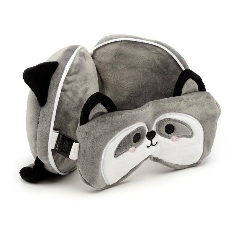 Raccoon Relaxeazzz Plush Round Travel Pillow & Eye Mask Set - DuvetDay.co.uk