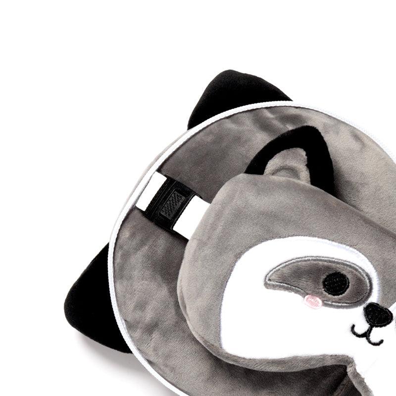Raccoon Relaxeazzz Plush Round Travel Pillow & Eye Mask Set - DuvetDay.co.uk