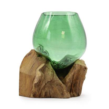 Recycled Beer Bottles - Small Bowl on Wood - DuvetDay.co.uk