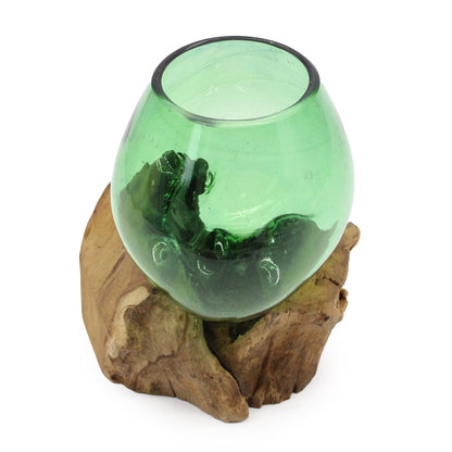 Recycled Beer Bottles - Small Bowl on Wood - DuvetDay.co.uk