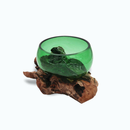 Recycled Beer Bottles - Wide Bowl on Wood - DuvetDay.co.uk