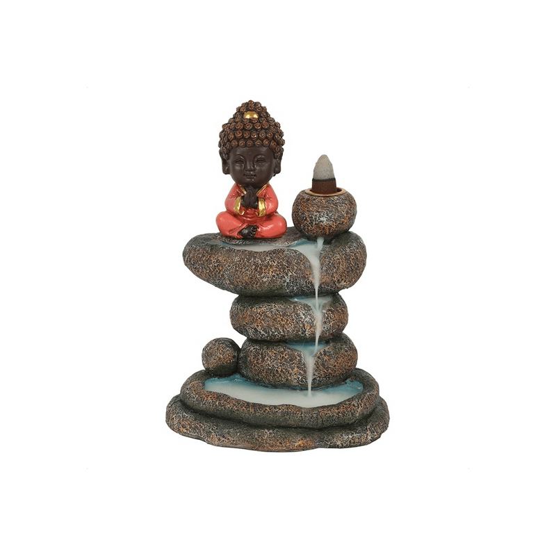 Red Buddha and Rock Pond Backflow Incense Burner - DuvetDay.co.uk