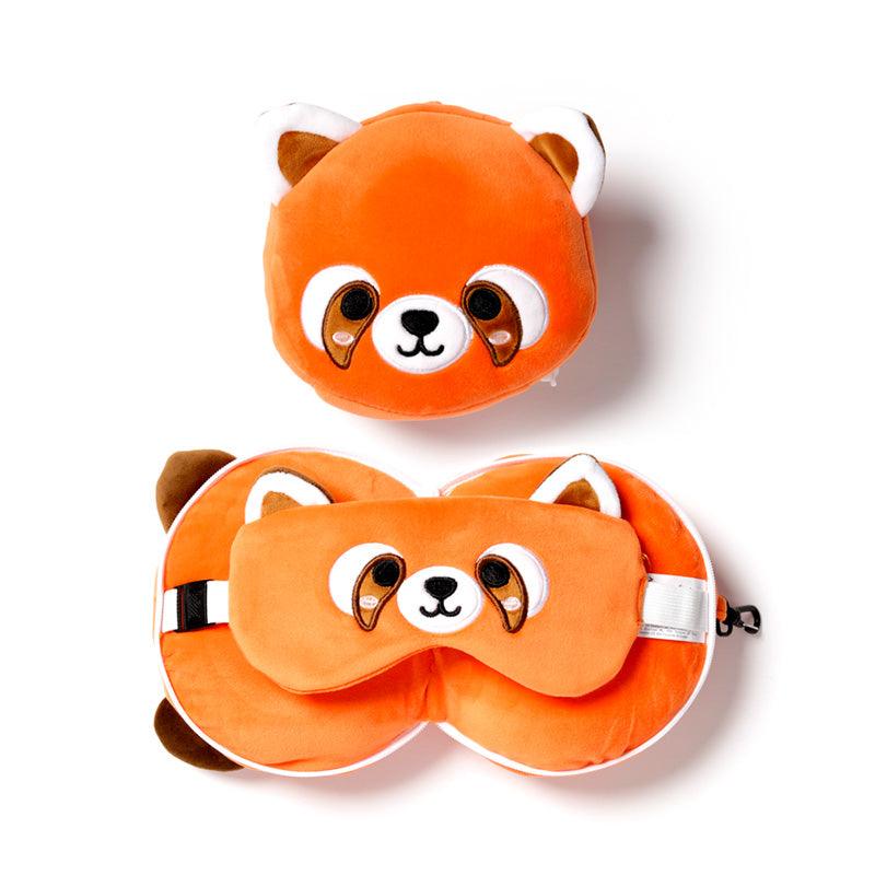 Red Panda Relaxeazzz Plush Round Travel Pillow & Eye Mask Set - DuvetDay.co.uk