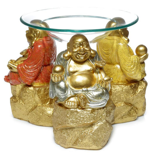 Resin Oil & Wax Burner - Lucky Glitter Laughing Chinese Buddha - DuvetDay.co.uk