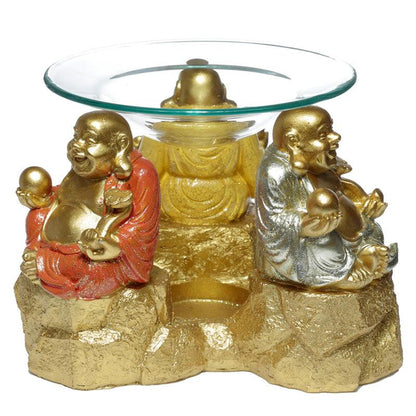 Resin Oil & Wax Burner - Lucky Glitter Laughing Chinese Buddha - DuvetDay.co.uk